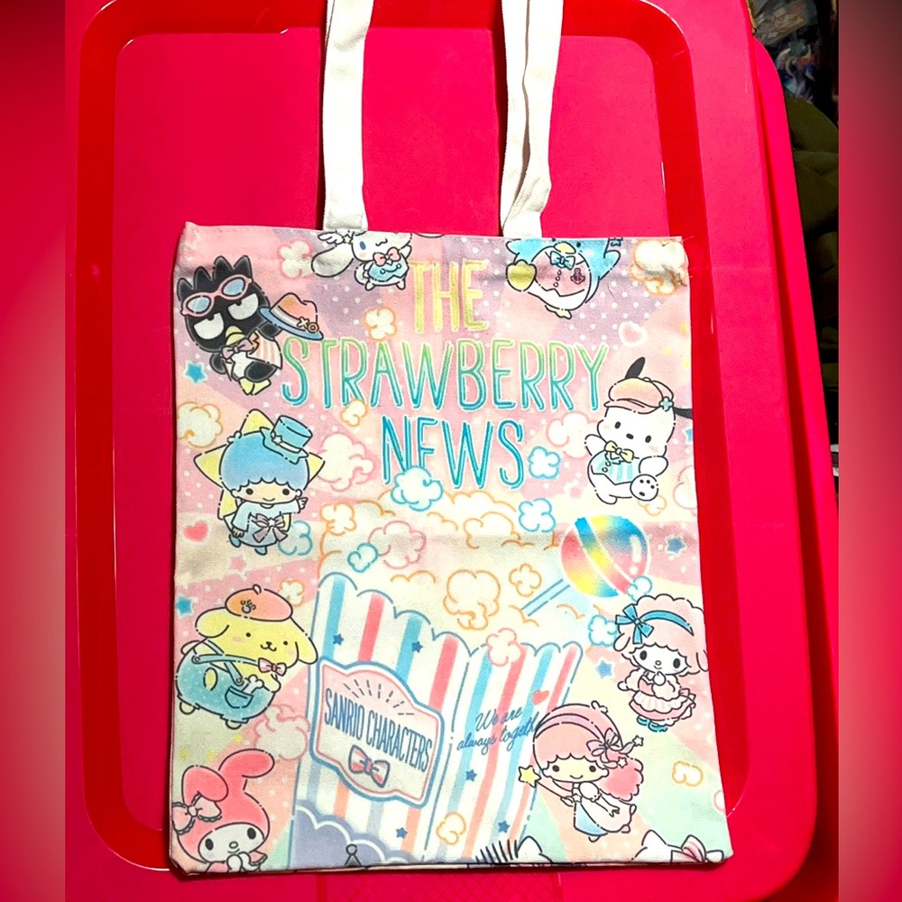 Sanrio Friends Hello Kitty Whole Family Canvas Tote Bag Strawberry News Kawaii